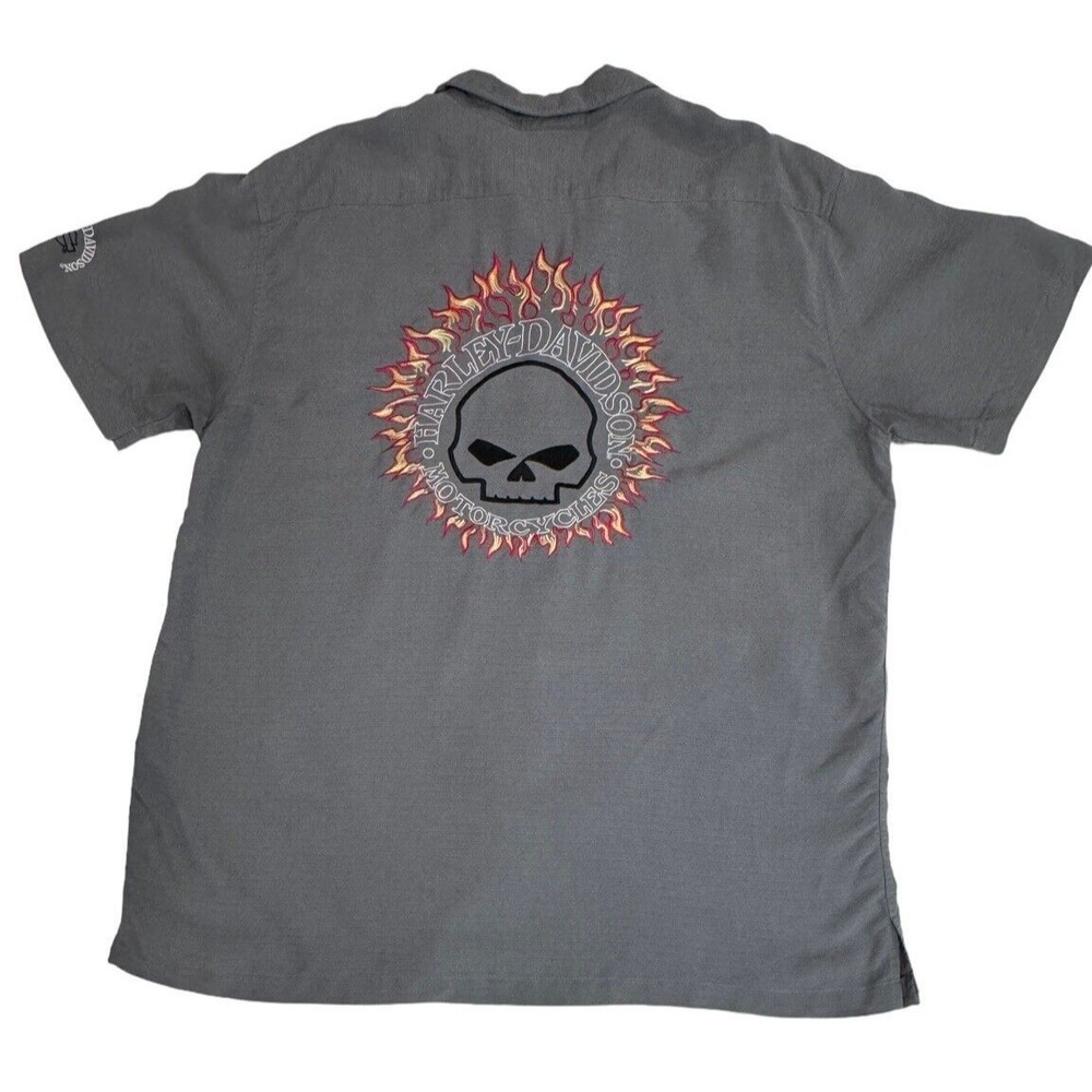 Harley Davidson Tori Richard Shirt Men 2XL Gray Short Sleeve Button Up Skull